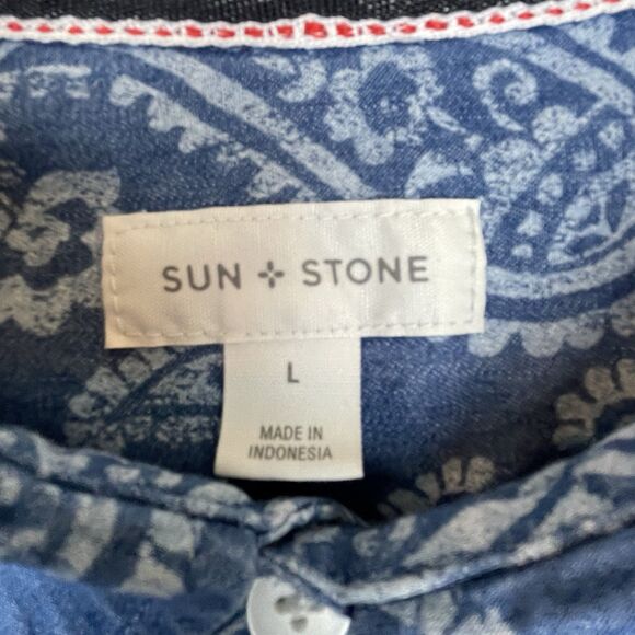 Sun & Stone Men’s Printed Denim Shortsleeve Paisley Blue-L - Picture 5 of 12